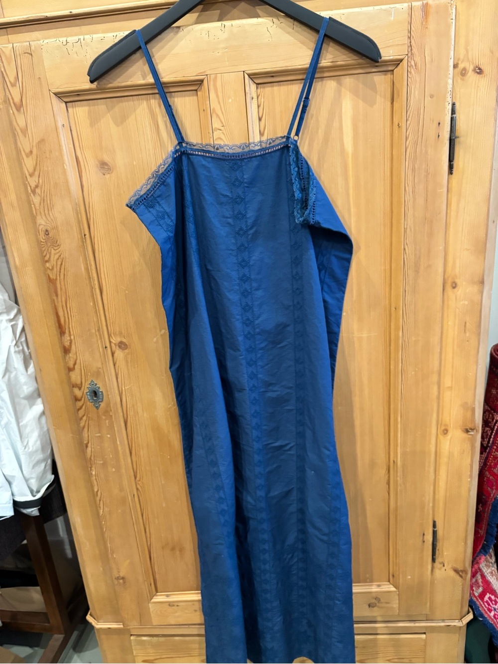 Elegant Blue Lace-Trim Maxi Slip Dress